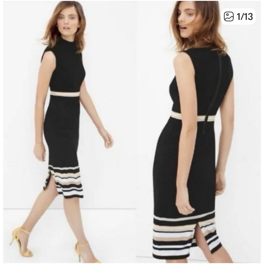 White House Black Market Striped Sheath Dress‎ Womens Size 2 Black Professional